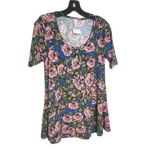 Lularoe XXS Pink Floral Crew Neck Shirt - Short Sleeve Polyester/Spandex Top